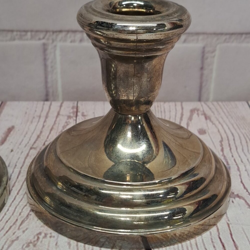 F. B. Rogers Silver Plate Japan Candle Holders Pair 4" X 4” Heavy Vintage Lot - Picture 2 of 5